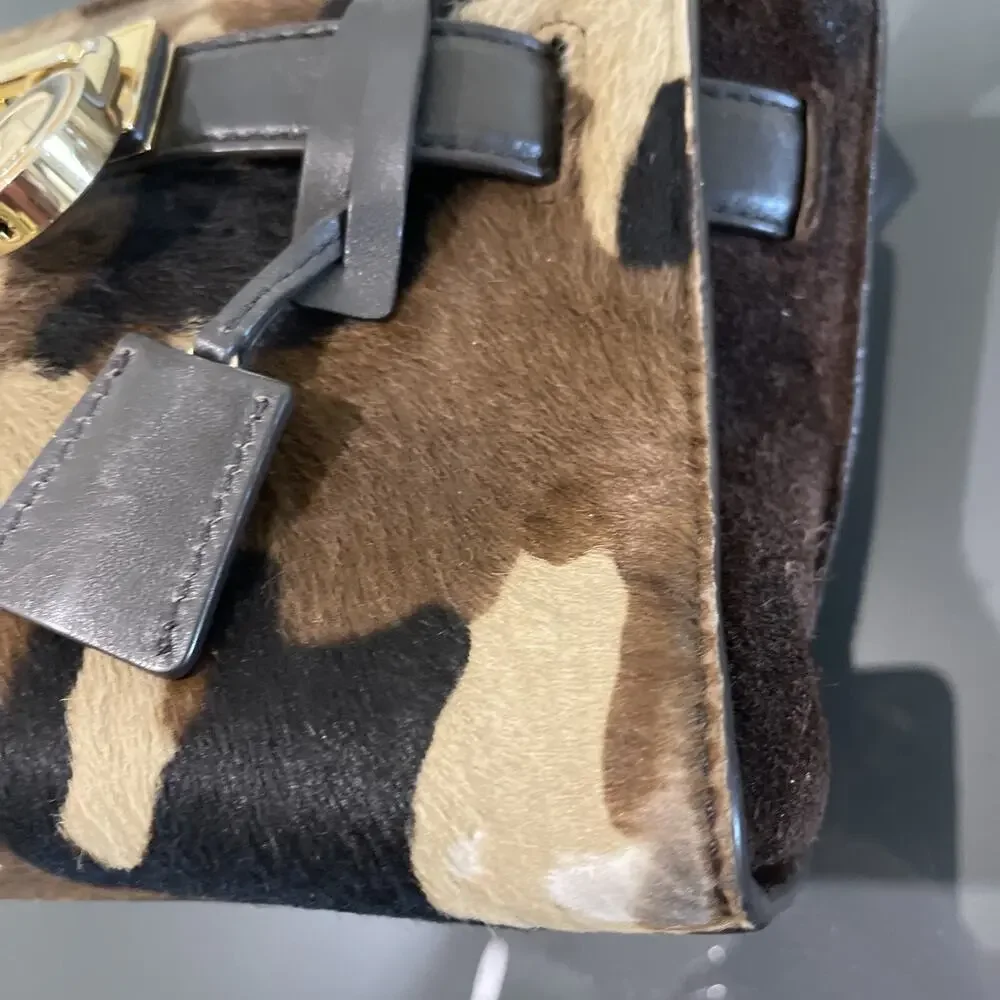 Michael Kors Hamilton Brown Suede Calf Hair Camouflage Handbag Purse Bag